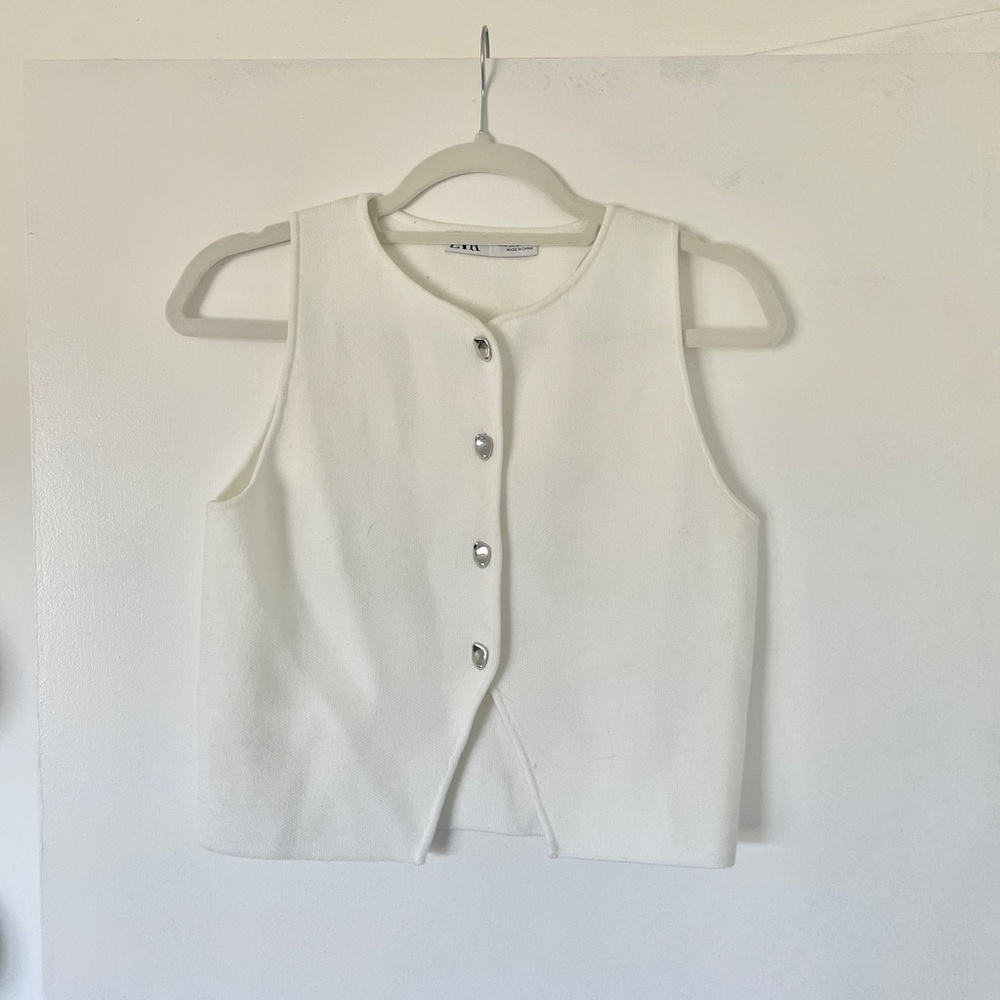 White Sleeveless Button-Up Top